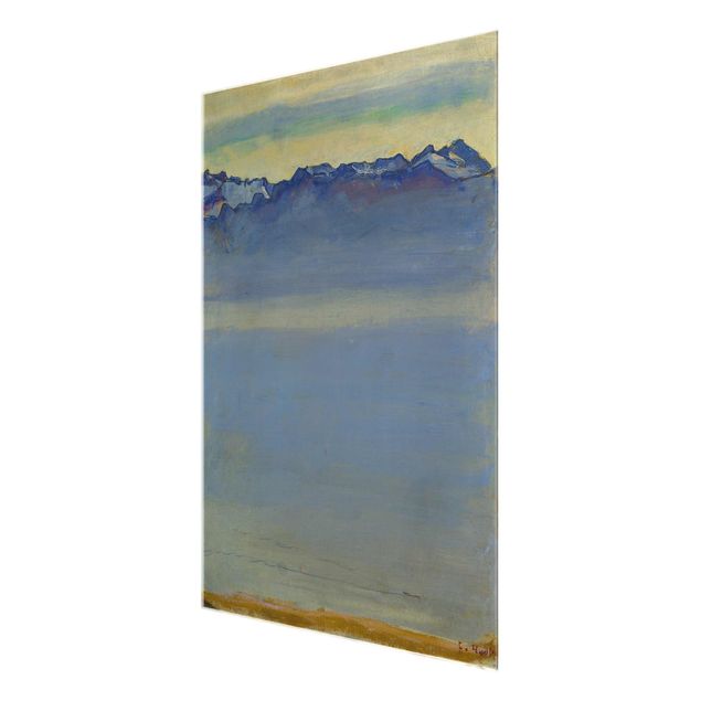 Glasbild Berg Ferdinand Hodler - Genfer See mit Alpen