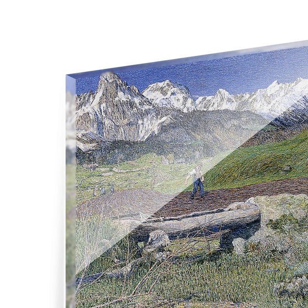 Glasbild Berg Giovanni Segantini - Frühling in den Alpen