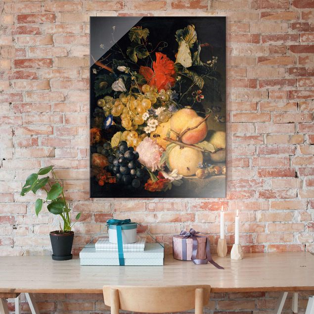 Wanddeko gelb Jan van Huysum - Früchte Blumen und Insekten