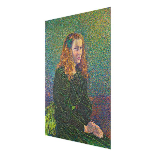 Glasbild Berg Theo van Rysselberghe - Junge Frau in grünem Kleid