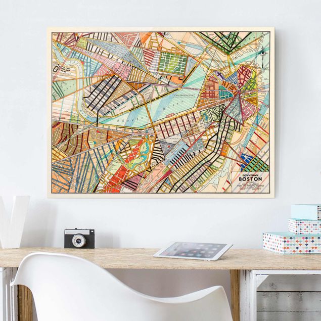 Wanddeko bunt Moderne Karte von Boston
