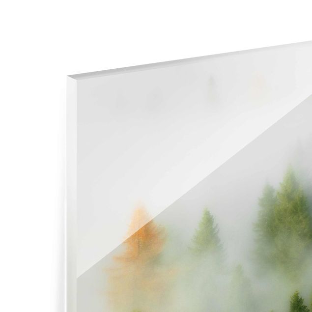Wanddeko über Sofa Nebelwald im Herbst