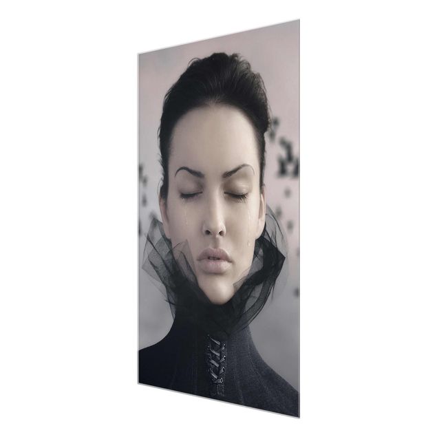 Wanddeko über Sofa Porträt einer weinenden Frau