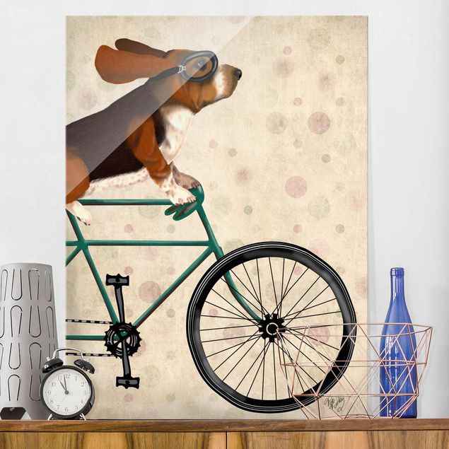 Wanddeko blau Radtour - Basset auf Fahrrad