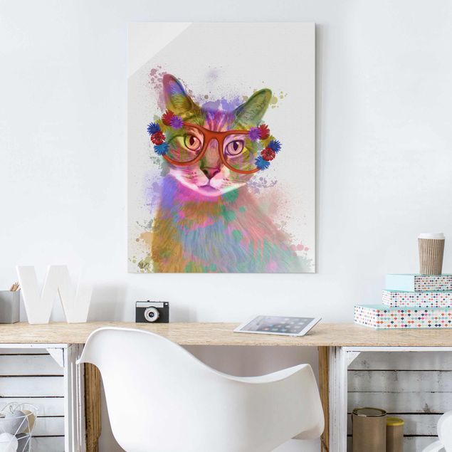 Wanddeko Büro Regenbogen Splash Katze