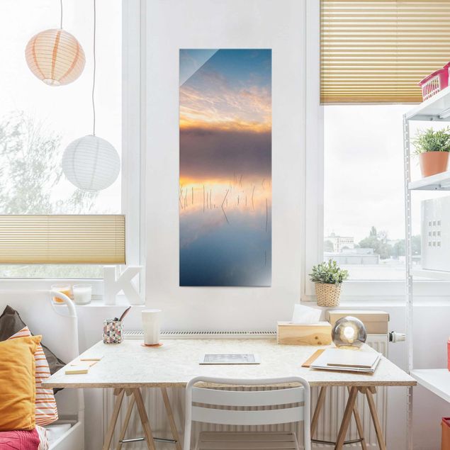 Wanddeko Schlafzimmer Sonnenaufgang schwedischer See