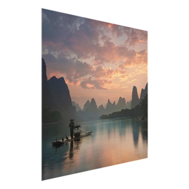 Wanddeko Büro Sonnenaufgang über chinesischem Fluss