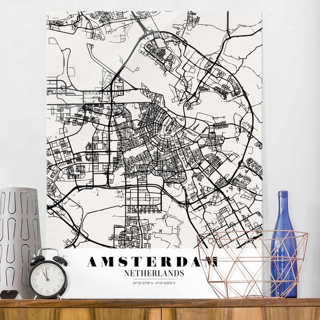 Wanddeko Schlafzimmer Stadtplan Amsterdam - Klassik