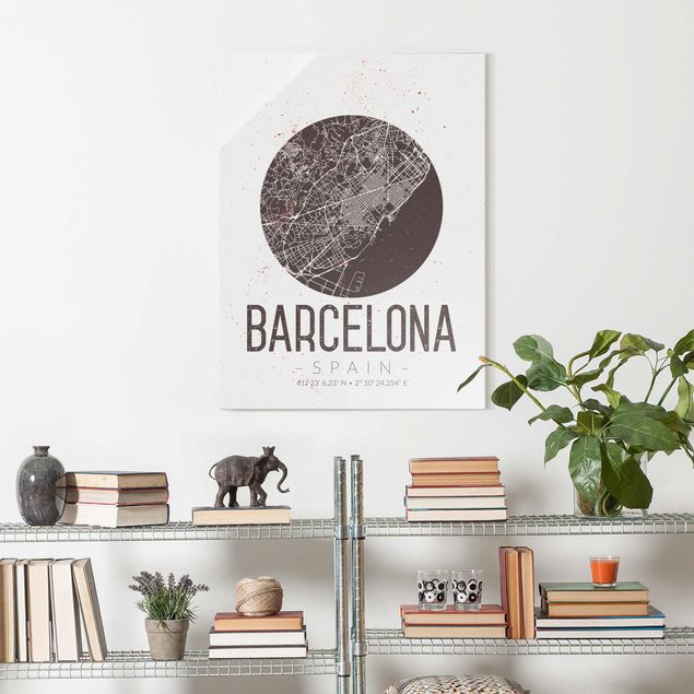 Wanddeko Schlafzimmer Stadtplan Barcelona - Retro
