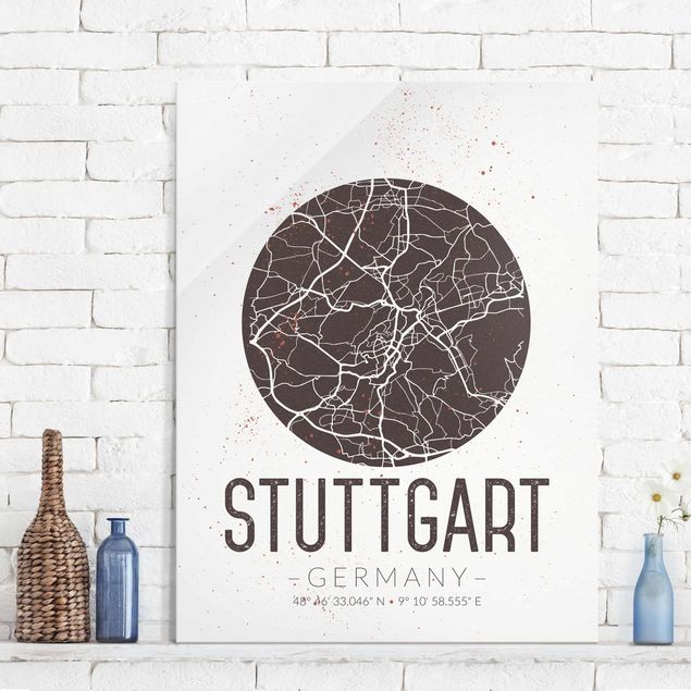 Wanddeko braun Stadtplan Stuttgart - Retro