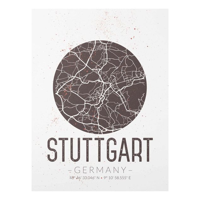 Wanddeko Büro Stadtplan Stuttgart - Retro