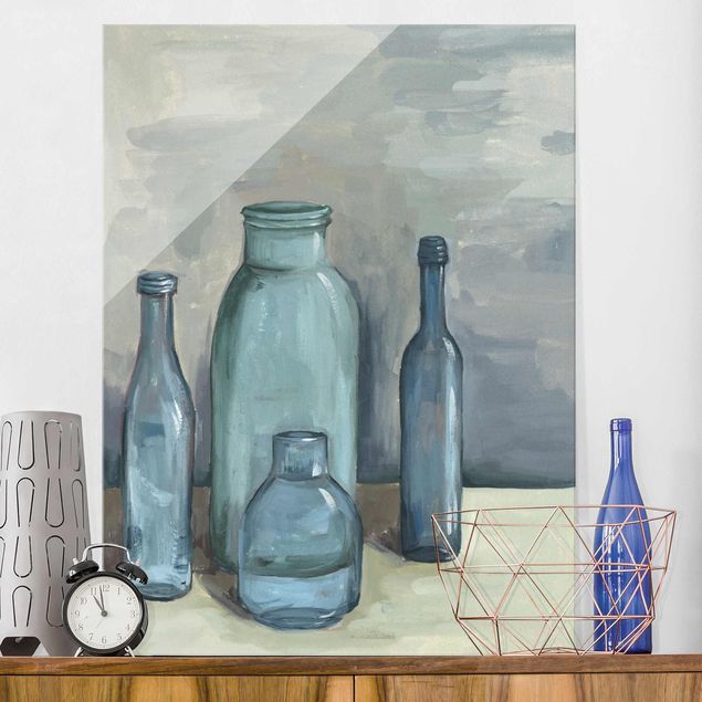 Wanddeko blau Stillleben mit Glasflaschen II
