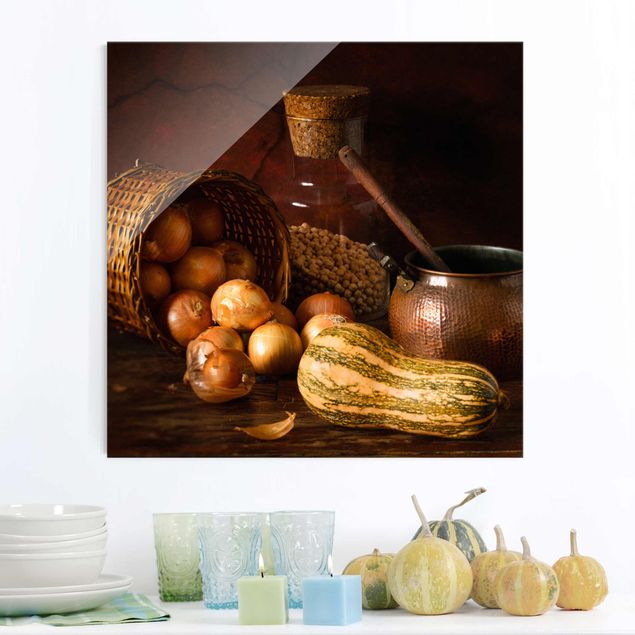 Wanddeko Küche Stillleben mit Zwiebeln