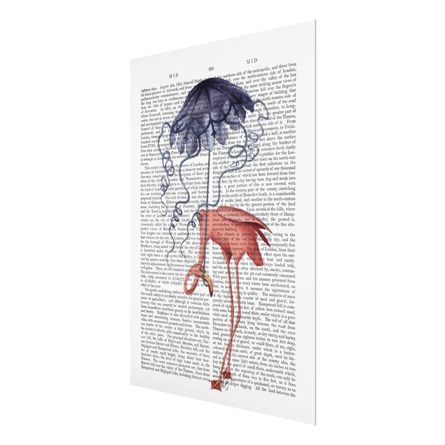 Wanddeko Treppenhaus Tierlektüre - Flamingo mit Regenschirm