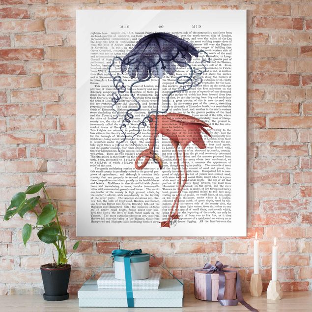 Wanddeko Schlafzimmer Tierlektüre - Flamingo mit Regenschirm