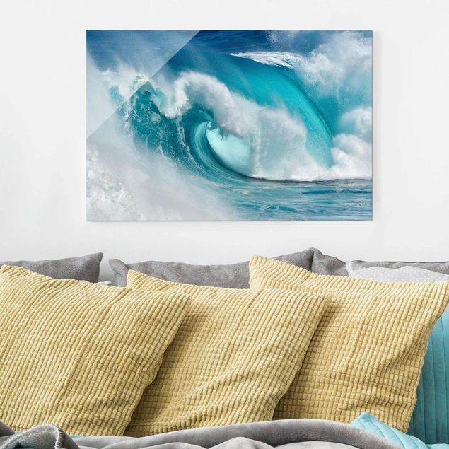 Wanddeko blau Tosende Wellen