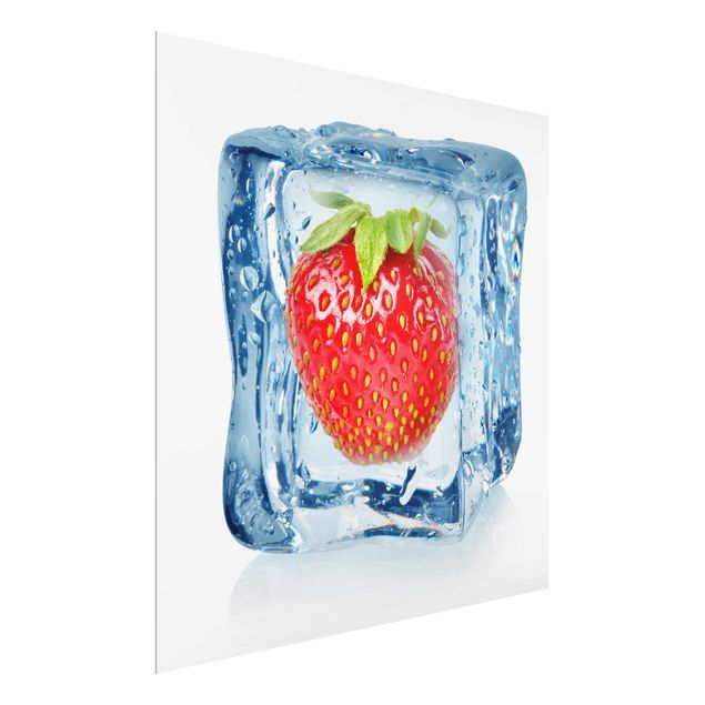 Wanddeko Büro Erdbeere im Eiswürfel