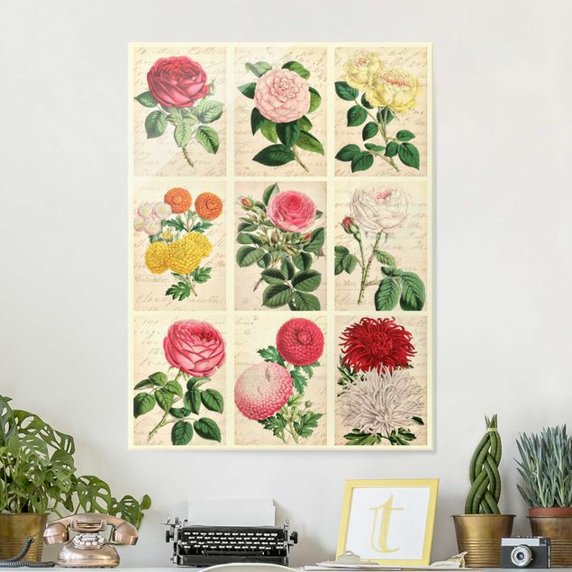 Wanddeko Botanik Vintage Blumen Collage