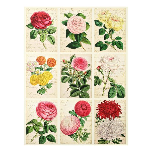 Wanddeko Flur Vintage Blumen Collage