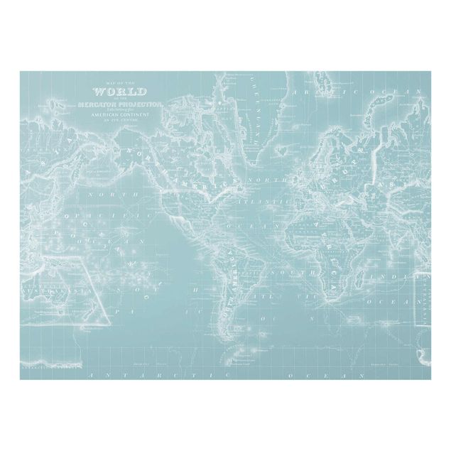 Wanddeko Büro Weltkarte in Eisblau