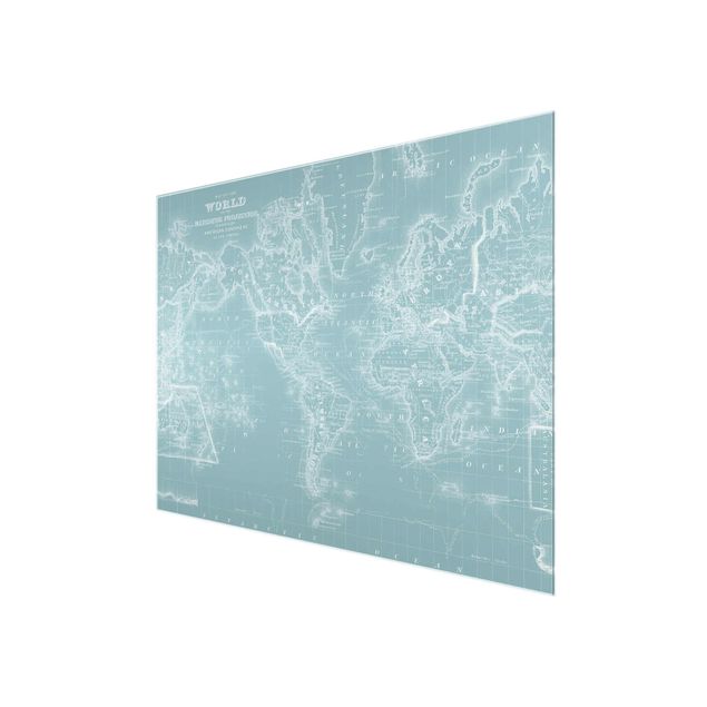 Wanddeko Jugendzimmer Weltkarte in Eisblau