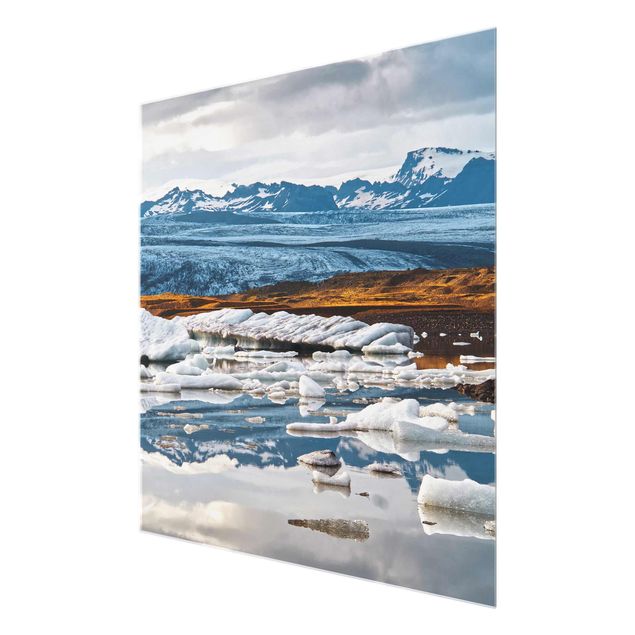 Glasbilder Berge Gletscherlagune