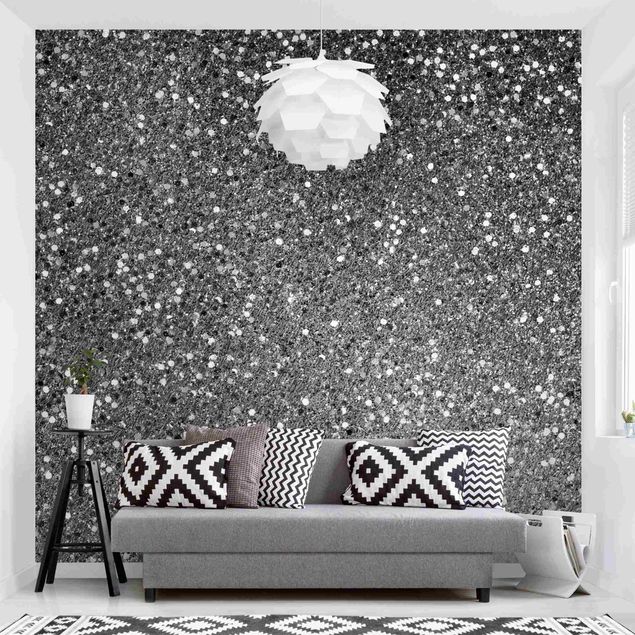 Wanddeko Wohnzimmer Glitzer Konfetti in Schwarz-Weiß