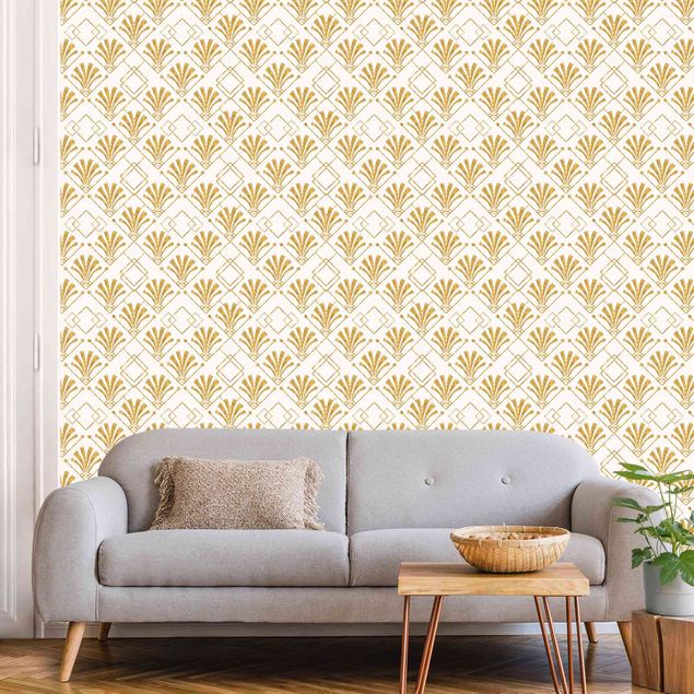 Wanddeko Schlafzimmer Glitzeroptik mit Art Deco Muster in Gold