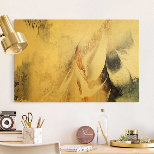 Wanddeko Wohnzimmer Goldene abstrakte Wintermalerei