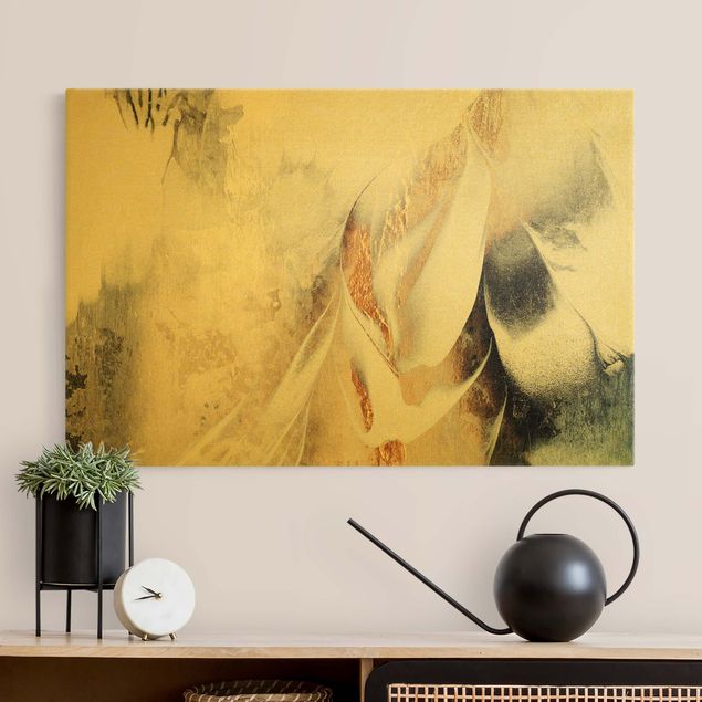 Wanddeko Schlafzimmer Goldene abstrakte Wintermalerei