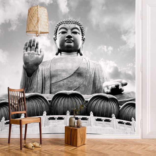 Wanddeko Wohnzimmer Großer Buddha Schwarz-Weiß