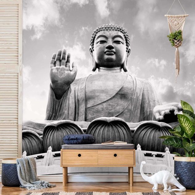 Wanddeko Schlafzimmer Großer Buddha Schwarz-Weiß