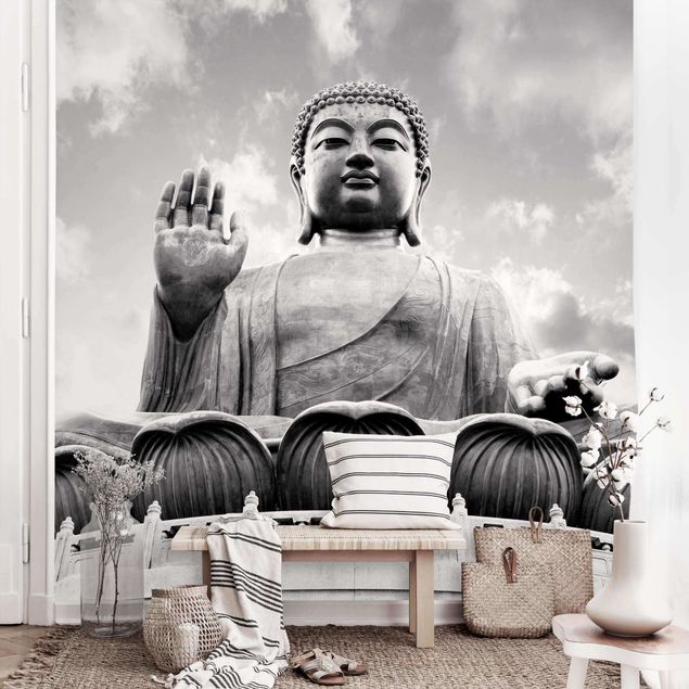 Wanddeko Flur Großer Buddha Schwarz-Weiß