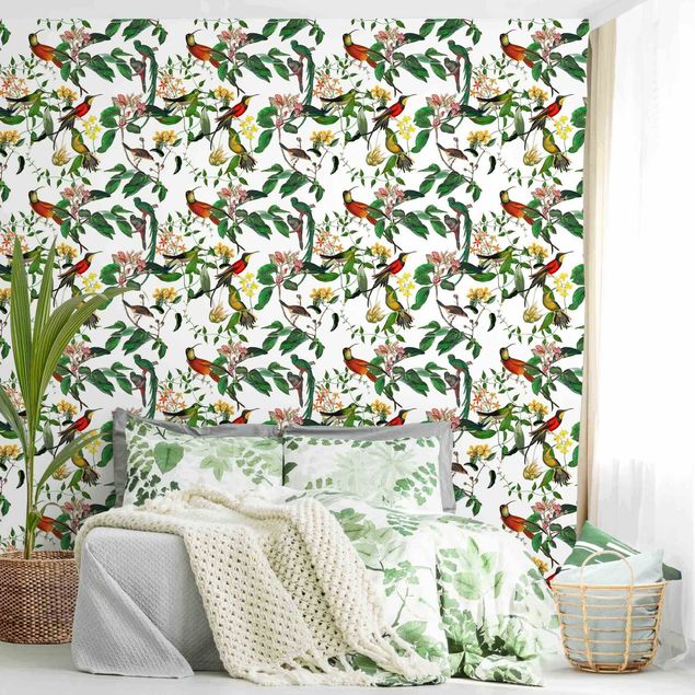 Wanddeko Wohnzimmer Grüne und rote Kolibris Tropisch