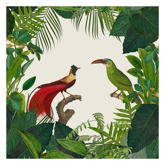 Wanddeko Büro Grünes Paradis mit tropischen Vögeln