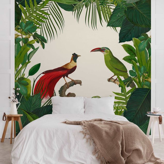 Wanddeko Flur Grünes Paradis mit tropischen Vögeln