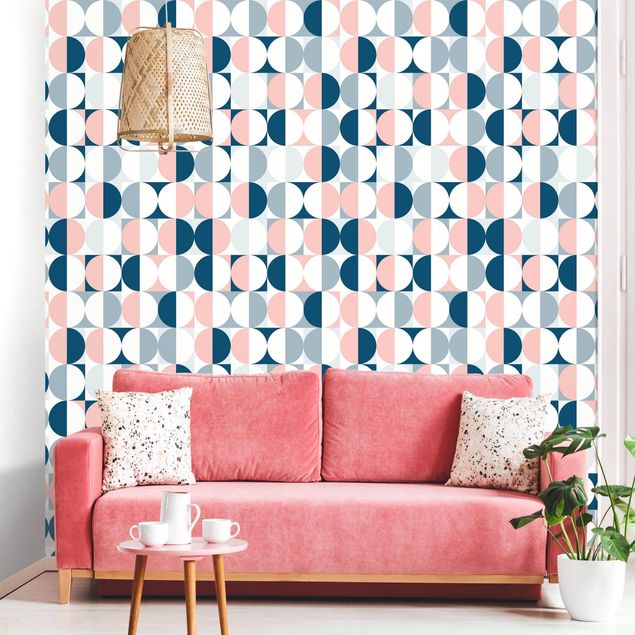 Wanddeko Wohnzimmer Halbkeis Muster in Blau mit Rosa