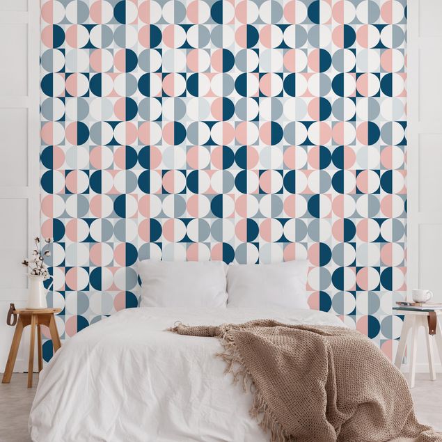 Wanddeko Schlafzimmer Halbkeis Muster in Blau mit Rosa