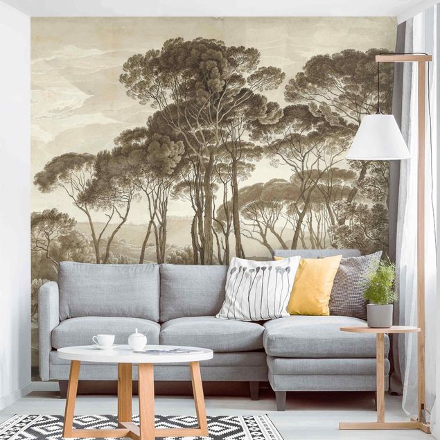 Wanddeko beige Hendrik Voogd Landschaft mit Bäumen in Beige