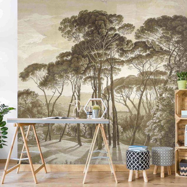 Wanddeko Schlafzimmer Hendrik Voogd Landschaft mit Bäumen in Beige