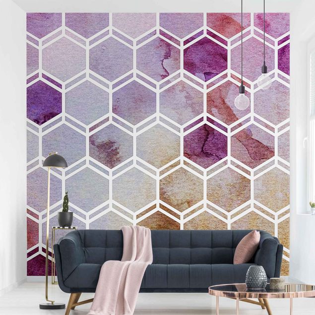 Wanddeko Schlafzimmer Hexagonträume Aquarell in Beere