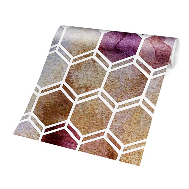 Wanddeko Esszimmer Hexagonträume Aquarell in Beere