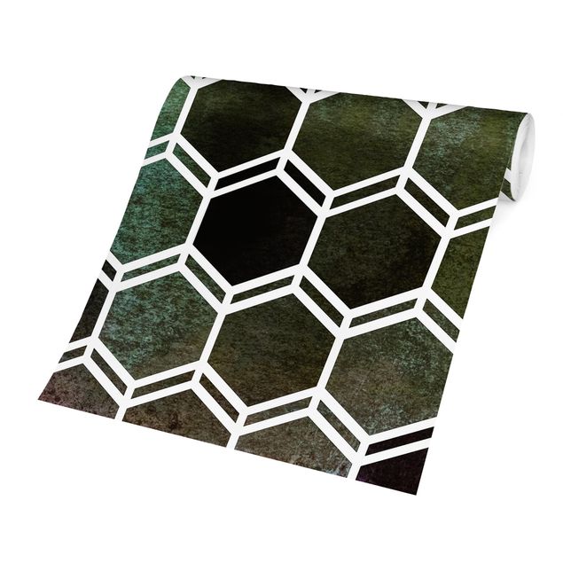 Wanddeko Esszimmer Hexagonträume Aquarell in Grün