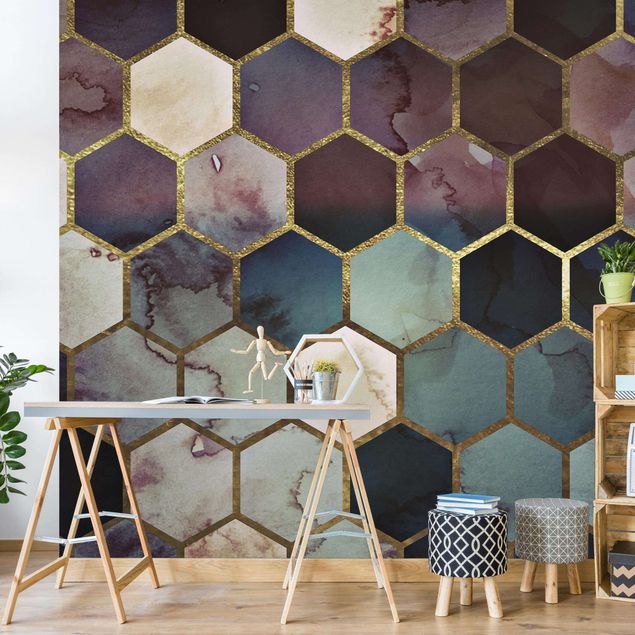 Wanddeko Wohnzimmer Hexagonträume Aquarell Muster