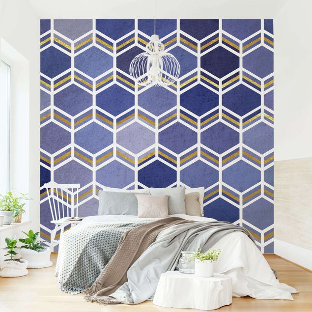 Wanddeko Schlafzimmer Hexagonträume Muster in Indigo