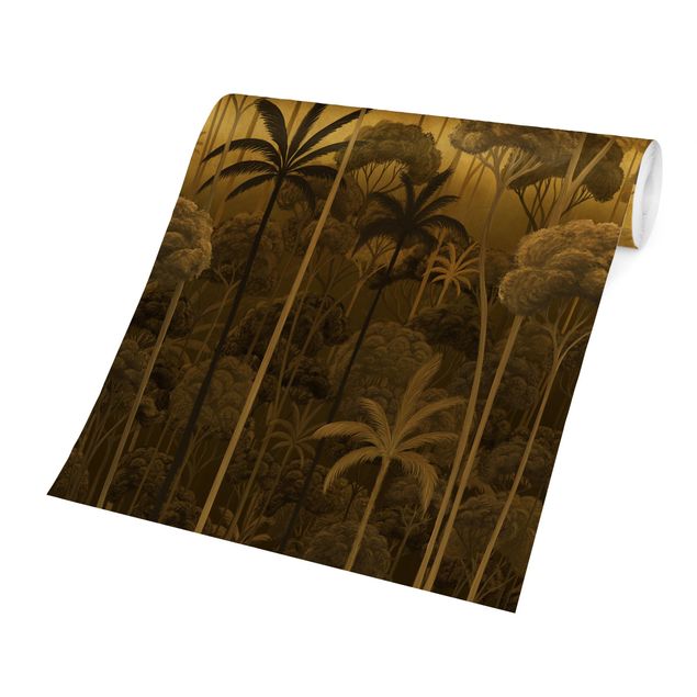 Wanddeko Büro Hohe Bäume im Dschungel in goldener Tönung