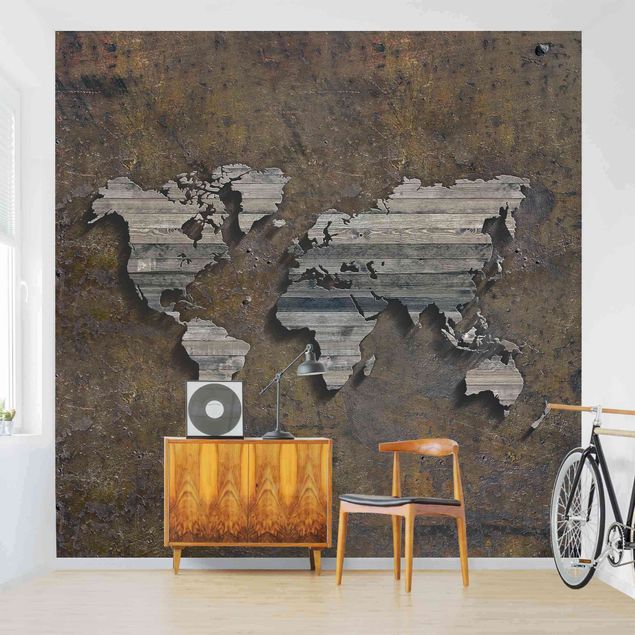 Wanddeko Schlafzimmer Holz Rost Weltkarte