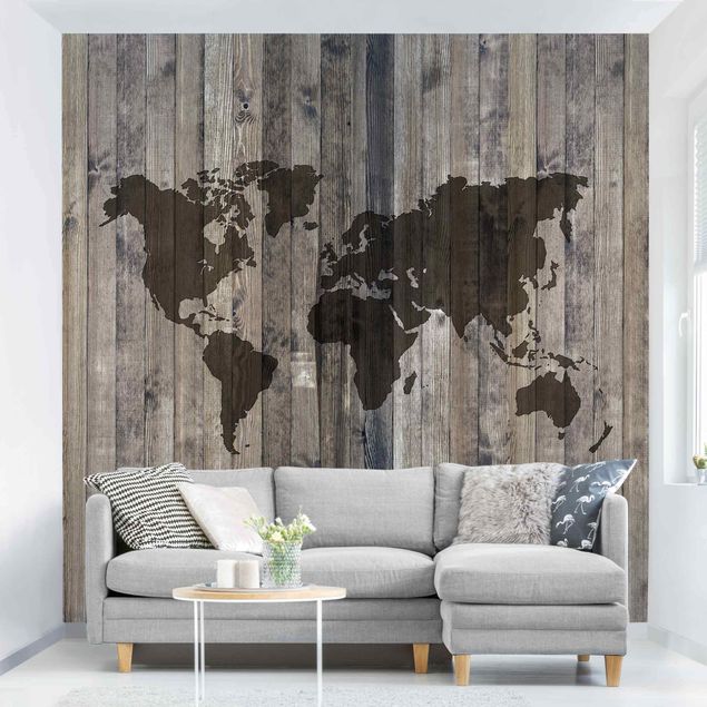 Wanddeko Wohnzimmer Holz Weltkarte