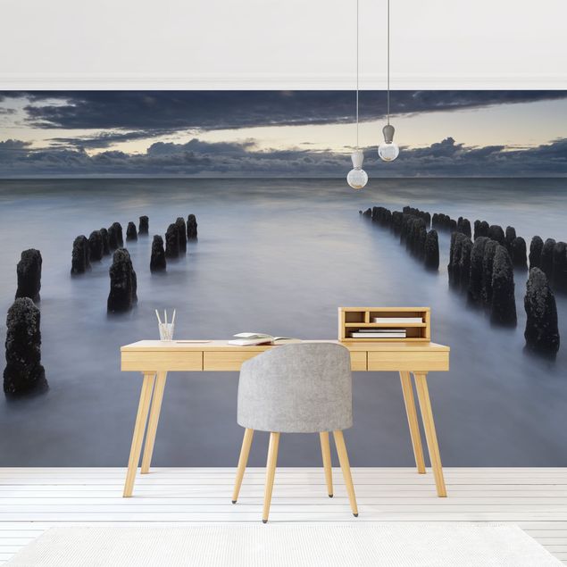 Wanddeko Schlafzimmer Holzbuhnen in der Nordsee auf Sylt