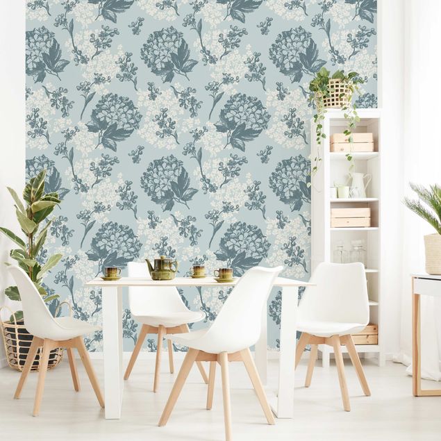 Wanddeko Schlafzimmer Hortensia pattern in blue
